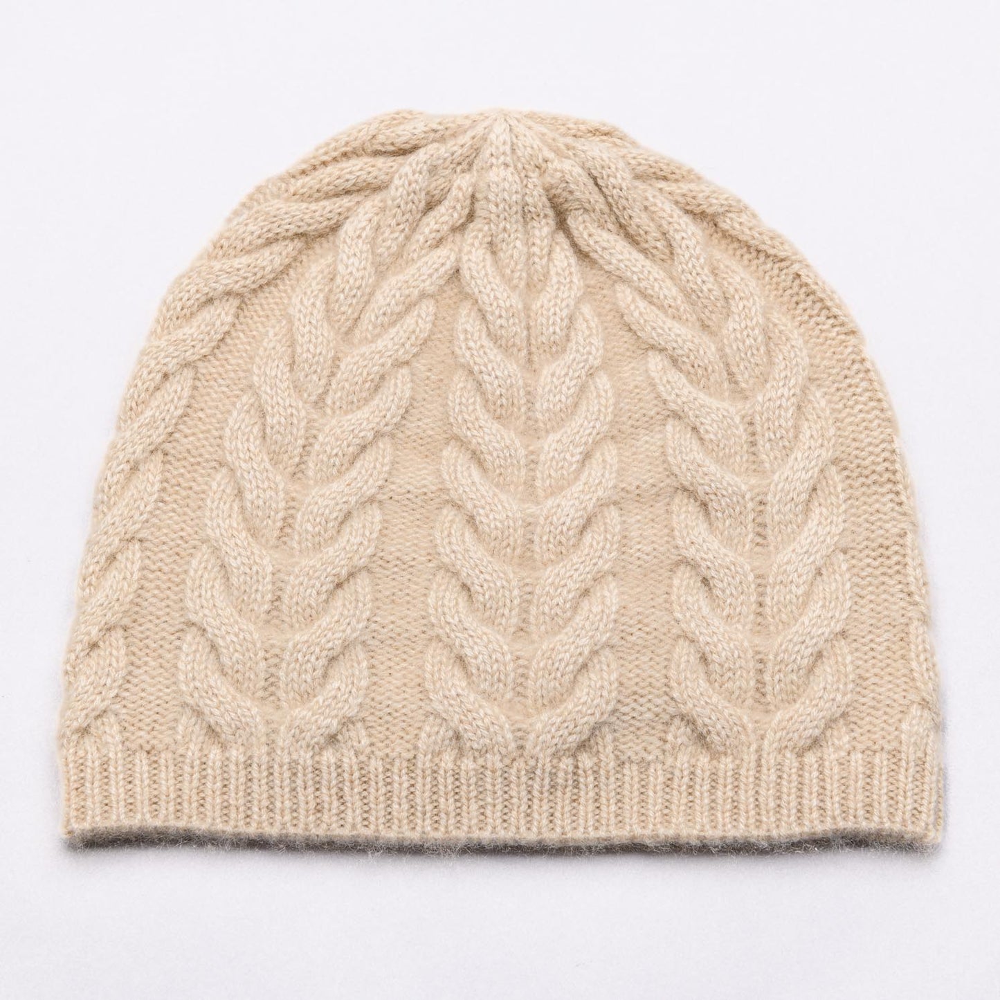 PERCY 100% Pure Cashmere Classic Cable Beanie, Biscuit