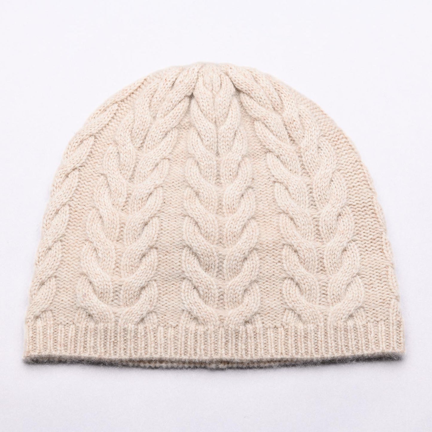 PERCY 100% Pure Cashmere Classic Cable Beanie, Crema