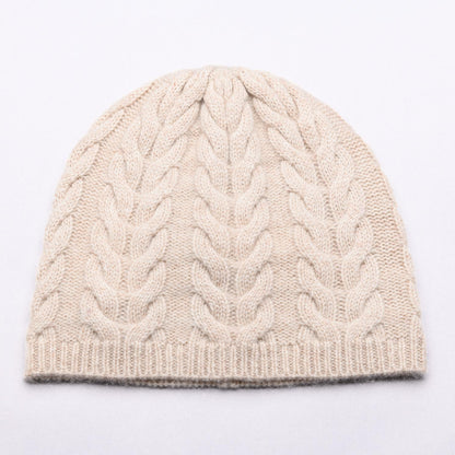 PERCY 100% Pure Cashmere Classic Cable Beanie, Crema