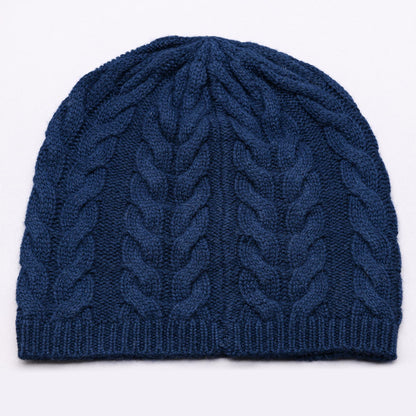 PERCY 100% Pure Cashmere Classic Cable Beanie, French Navy