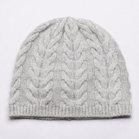 PERCY 100% Pure Cashmere Classic Cable Beanie, Marle Grey
