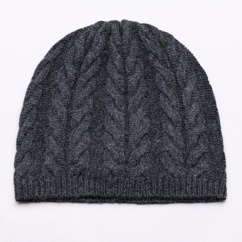 PERCY 100% Pure Cashmere Classic Cable Beanie, Pressed Metal Grey