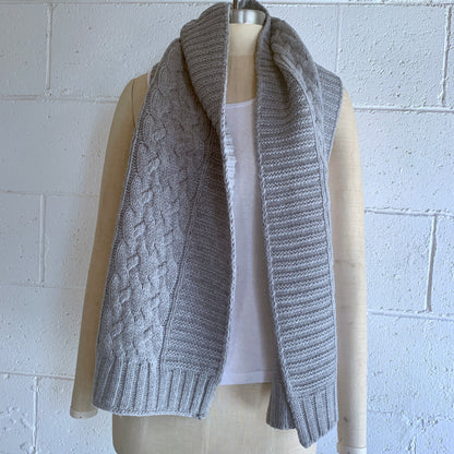 UP for ANYTHING!  100% Pure Merino Wool Jumbo Cable & Fancy Rib Knit Scarf, Dove Grey