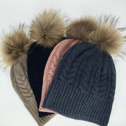 Absolutely, I'M in!  100% Pure Merino Wool Jumbo Cable Beanie with detachable Raccoon Fur Pom Pom, Crumble