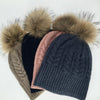 Absolutely, I'M in!  100% Pure Merino Wool Jumbo Cable Beanie with detachable Raccoon Fur Pom Pom, Pressed Metal Grey
