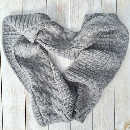 UP for ANYTHING!  100% Pure Merino Wool Jumbo Cable & Fancy Rib Knit Scarf, Dove Grey