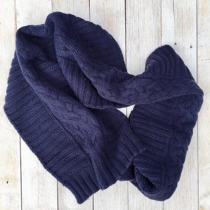 UP for ANYTHING!  100% Pure Merino Wool Jumbo Cable & Fancy Rib Knit Scarf, Dark Denim Blue