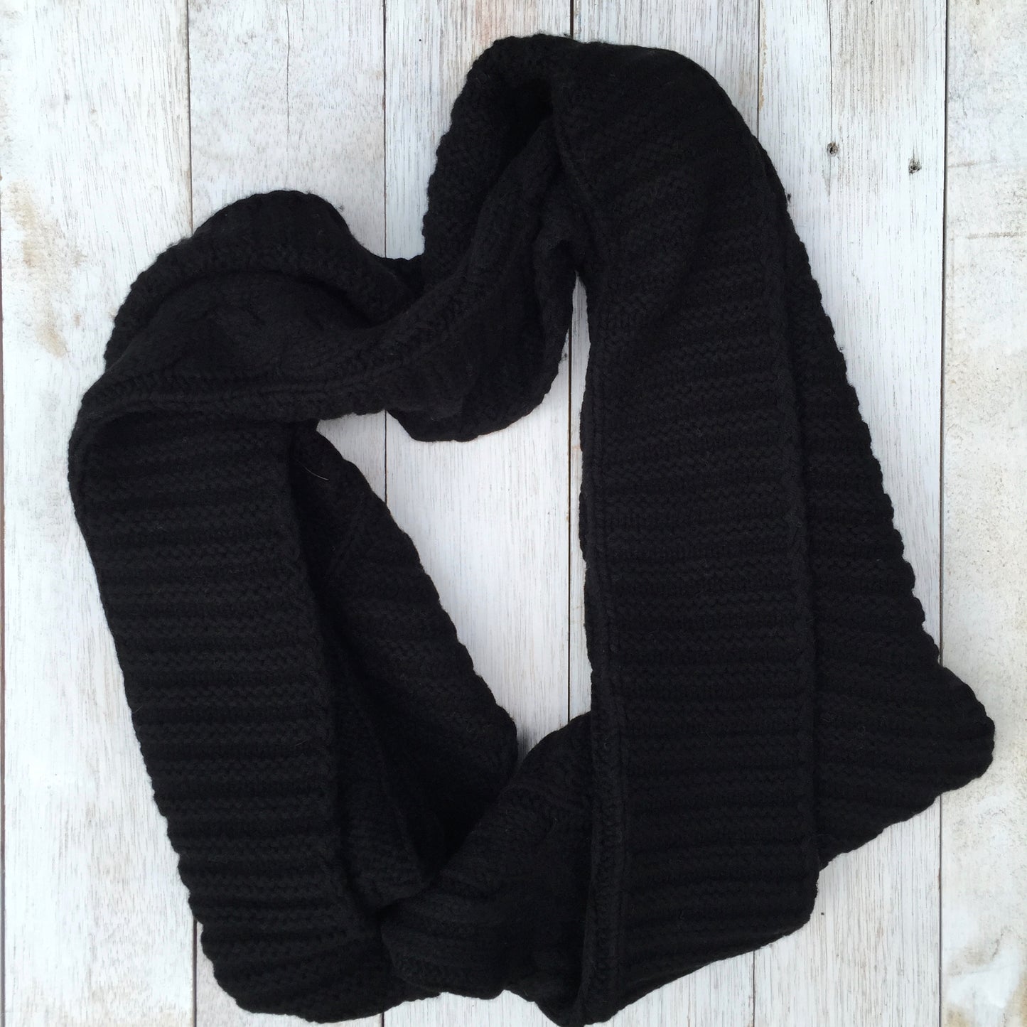 UP for ANYTHING!  100% Pure Merino Wool Jumbo Cable & Fancy Rib Knit Scarf, Jett Black