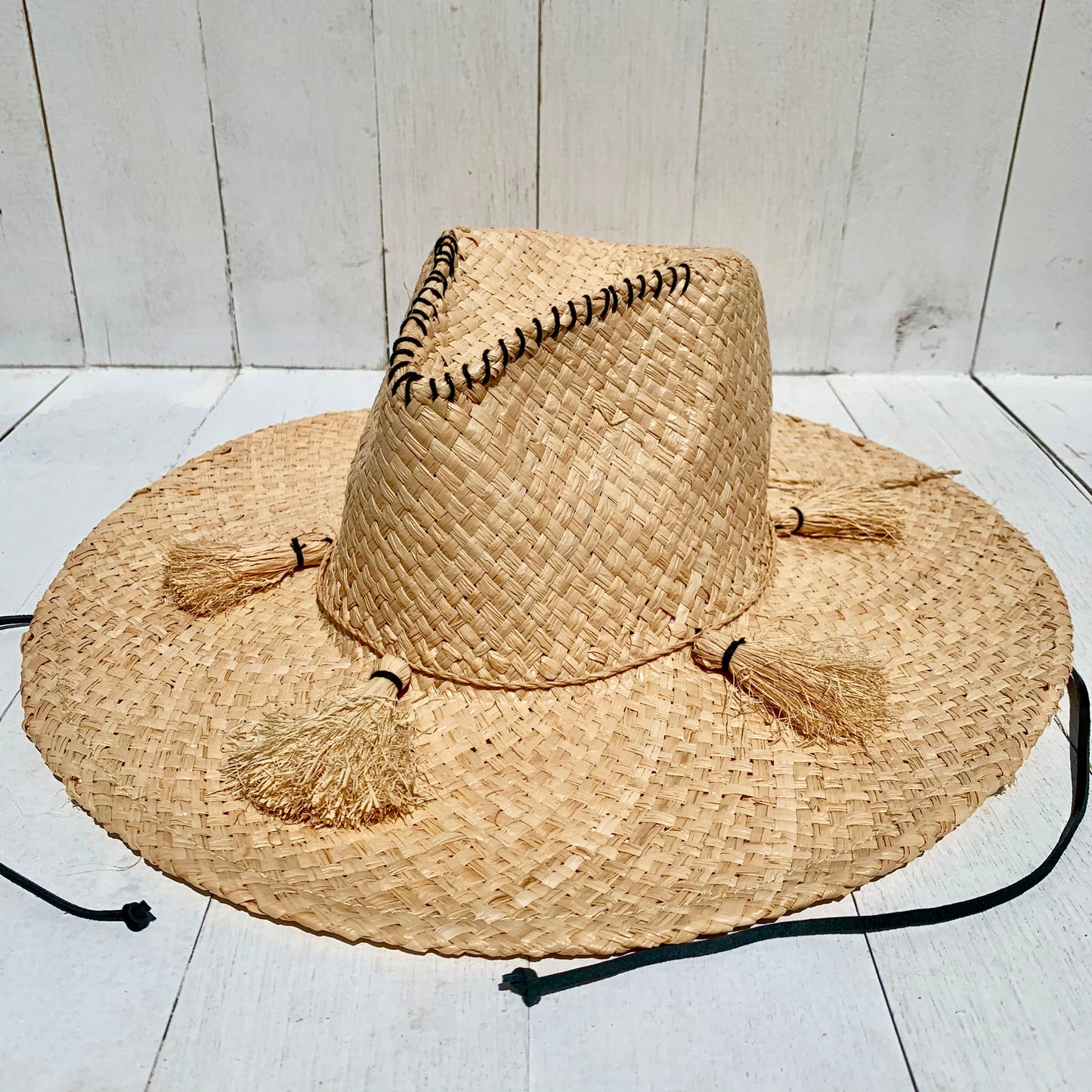 Pinch ME x, Handwoven Pure Raffia Fibre Hat with genuine leather chinstraps - UPF 50+