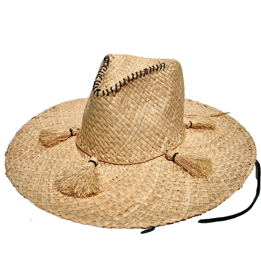 Pinch ME x, Handwoven Pure Raffia Fibre Hat with Genuine Leather Chinstraps - UPF 50+